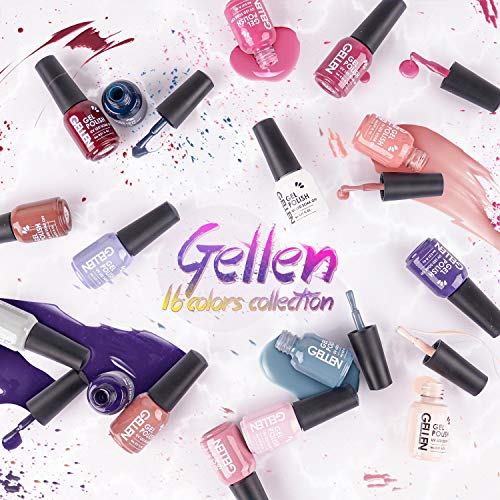 Gellen Gel Nail Polish Kit 16 Colors - With Top Coat Base Coat, Grays and Wine Popular Fall Winter Dark Colors, Solid Black White Shimmers Glitters Nail Art Colors Home Gel Manicure Set - Image 8