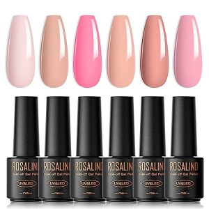 ROSALIND 6PCS Nude Pink Gel Nail Polish Kit Soak Off Manicure Nail Art