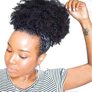 Short Afro Kinky Curly Clip-in Top Closure Ponytail African American Brazilian Human Virgin Hair Natural Color 100 Gram Drawstring Puff Hairpiece (8 inches, Afro Kinky Curly 4B 4C)