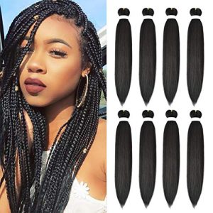 8 Pack Braiding Hair Pre Stretched - 26" 100G/Pack Premium Kanekalon Pre Stretched Braiding Hair Extensions, Professional Itch Free Hot Water Setting Perm Yaki Texture Prestretched Braiding Hair(1B)