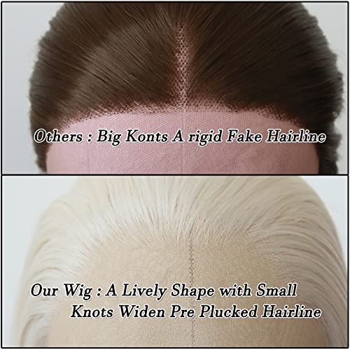 Platinum Blonde Synthetic Lace Front Wig Long Straight Lace Front Synthetic Wig Pre Plucked Natural Hairline Glueless Heat Resistant Fiber Hair Wig for Fashion Women (Platinum Blonde) - Image 3