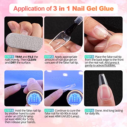 3 in 1 Nail Gel Glue for Acrylic Nails,15ml x2 PCS Muti-Functional Press On Nail Glue Gel Kits for False Nail Tips UV/LED Lamp Needed - Image 3