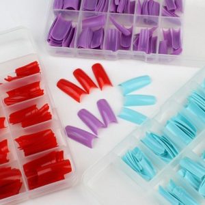 3 Color 100pcs French False Nail Tips Fake Nail Art Tip Red Light Purple Sky-blue