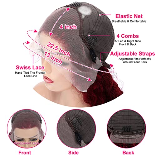 Burgundy Lace Front Wigs Human Hair Pre Plucked Deep Wave Wig 99J 13x4 HD Lace Frontal Wigs for Black Women Human Hair Wet and Wavy Red Deep Curly Wigs Glueless Colored Wigs Brazilian Virgin Human Hair Wigs with Baby Hair 26 Inch - Image 5