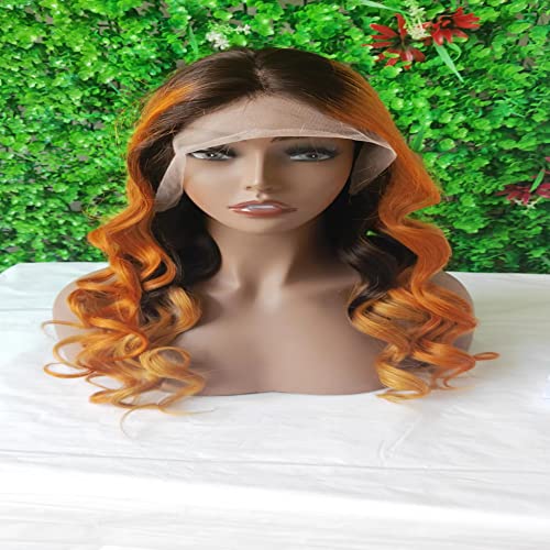 Ombre Orange Ginger Colored Wigs Body Wave 13x6X1 T Parting Lace Front Wig Pre Plucked Human Hair Wigs 150% Indian Remy(22inch) - Image 3
