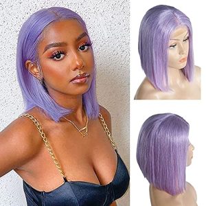 Colored Human Hair Short Bob Wigs Lilac No Lace Front Wigs For Black Women 180% Density Full Thick Ends Glueless Brazilian Virgin Remy Hair lilac Color 14 inch Purple