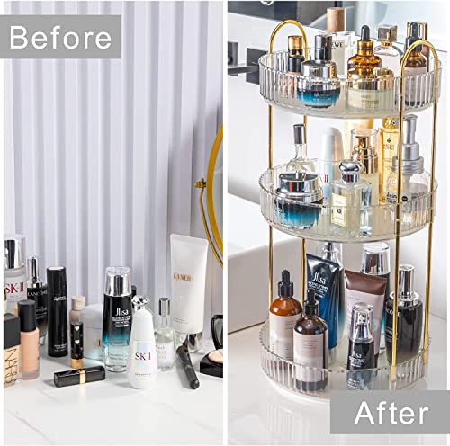 Rotating Makeup Organizer for Vanity 3 Tier, High-Capacity Skincare Clear Make Up Storage Perfume Organizers Cosmetic Dresser Organizer Countertop 360 Spinning (Transparent white) - Image 4