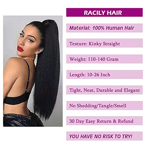 R RACILY HAIR Drawstring Ponytail for Black Women Human Hair Straight Kinky Ponytail Wrap Drawstring Yaki Extensions Clip on Afro Full Hair Pieces 110g/set False Hair (12") - Image 7