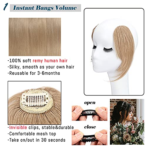 S-noilite Clip in Side Bangs 100% Real Human Hair 2PCS Clip on Hair Bangs Long Side Swept Fringe Hairpieces French Bangs Extension 32g For Women Adding Hair Volume #27 Dark Blonde - Image 3