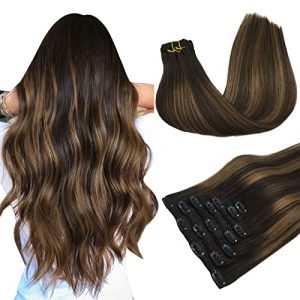 Balayage Dark Brown Chestnut Brown 20 Inch 120g 7pc Real Human Hair Clip In Extensions Natural Straight Long