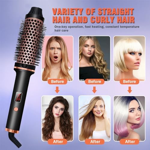 Thermal Brush,1.5 Inch Curling Iron Brush Thermal Brush,10 Temps LCD Display Up to 410°F 1.5 in Curling Brush Curling Iron Heated Curling Brush (Black Gold) - Image 3