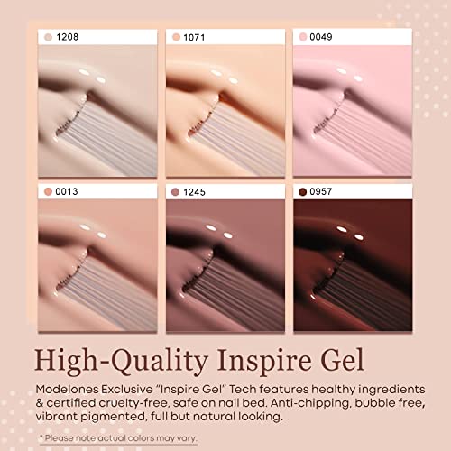 modelones Gel Nail Polish Kit -6 Colors Nude Pink Gel Polish Set Skin Tones Neutral Brown Soak Off Gel Nail Kit Manicure DIY Nail Art Salon Home Gift - Image 3