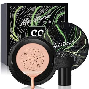 Mushroom Head Air Cushion CC Cream, Mushroom Makeup Foundation, Moisturizing BB Cream Foundation with Mushroom Makeup Sponge, Bright Makeup Base, Long Lasting Matte, Cruelty-Free