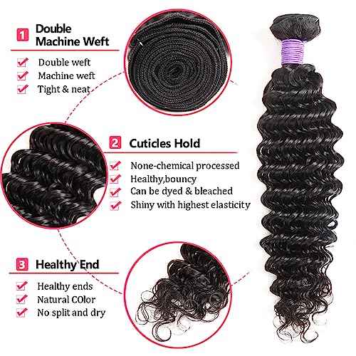 10A Deep Wave 3 Bundle 18-22 Inch 100% Unprocessed Brazilian Human Hair Weave - Image 2