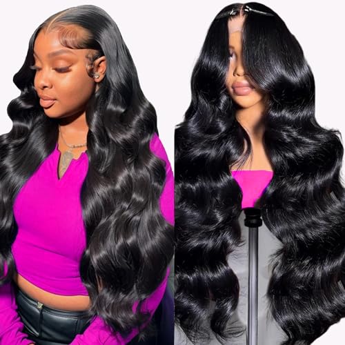 250% Density 13x6 Body Wave HD Lace Front Wigs Human Hair Pre Plucked Glueless Human Hair Lace Front Wigs Body Wave Frontal Wigs Human hair Natural Color with Baby Hair Free Part 28 Inch