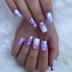 Purple Sequin Glitter Gradient Medium Square Press-On Nails for Women