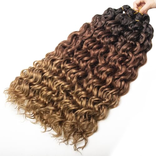 Ocean Wave Crochet Hair 24inch Deep Wave Curly Crochet Hair For Women Ombre Hawaii Curly Braiding Hair Synthetic Bohemian Crochet Braid Water Wave Crochet hair Extensions (6Packs, 1B/30/27) - Image 7