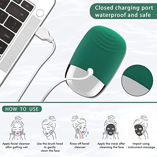 Facial Cleansing Brush, 3-in-1 Electric Silicone Face Scrubber, Vibrating Massager, IPX7 Waterproof, USB Rechargeble Face Scrubber Brush for Deep Cleanning, Blackhead Remover, Exfoliating (Green) - Image 7