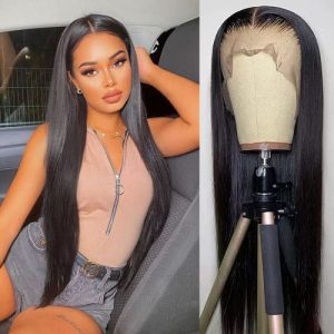 Straight Lace Front Wigs Human Hair 13x4 HD Transparent Lace Frontal Wigs for Black Women Brazilian Virgin Hair with Baby Hair Pre Plucked 150% Density Natural Color 18 Inch