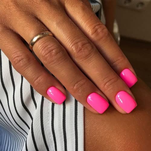 Hot Pink Press on Nails Short Nails for Women,KXAMELIE Square Glue on Nails Short Fake Nails Solid Color Acrylic Nails glue on Thick& Natural False Nails Gel Nails Set for Summer Mani - Image 3