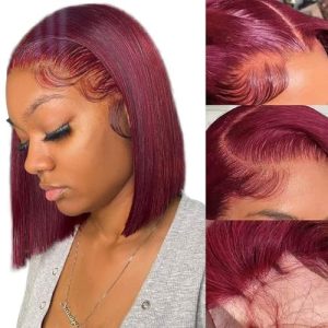 99J Burgundy Bob Lace Front Wigs Human Hair 12inch 13x4 99J Bob Wig Human Hair for Women 180% Density HD Lace Frontal Straight Short Bob Red Wig Human Hair Pre Plucked With Baby Hair