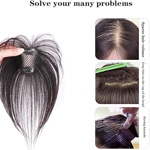 Bangs Hair Toppers For Women With Thinning Hair 100% Real Human Hair Pieces Silk Base Clip In Hair Toupee 22cm Black Hair Extensions Top Wig For Daily Use - Image 5