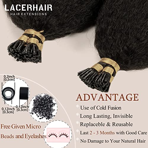 Kinky Straight I Tip Hair Extensions Natural Black 50 Strands 16 Inch 50 Gram - Image 4