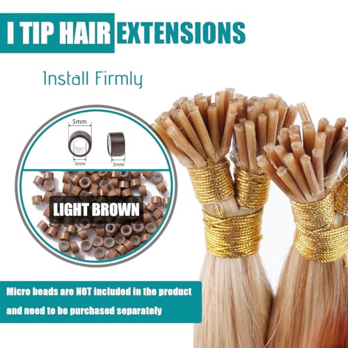 SURNEL I Tip Hair Extensions Human Hair #27P613 Caramel Blonde Highlighted Bleach Blonde Hair Extensions Real Human Hair Itip Hair Extensions Cold Fusion 18inch 50g/50s(I#27P613-18) - Image 5