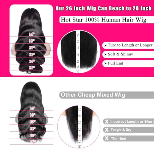 26 Inch Body Wave Lace Front Wigs Human Hair 13x4 HD Lace Front Wigs Human Hair Pre Plucked with Baby Hair Body Wave Glueless Lace Frontal Wigs Human Hair 180% Density Natural Black for Women - Image 7