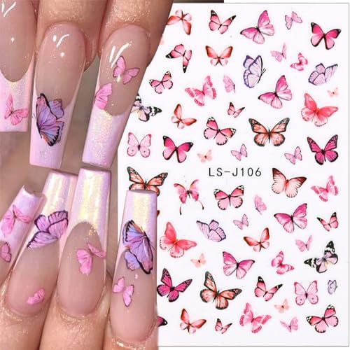 3D Pink Blue Butterfly Nail Stickers for Women Butterfly Nail Decals for Nail Art Supplies Butterfly Nail Art Stickers for Nail Designs Cartoon Butterfly Stickers for Nails Butterflies Nail Decor - Image 8
