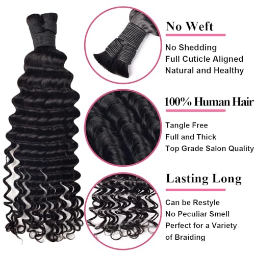 Human Braiding Hair Deep Wave Bulk 50g No Weft 16 Inch Extensions - Image 2