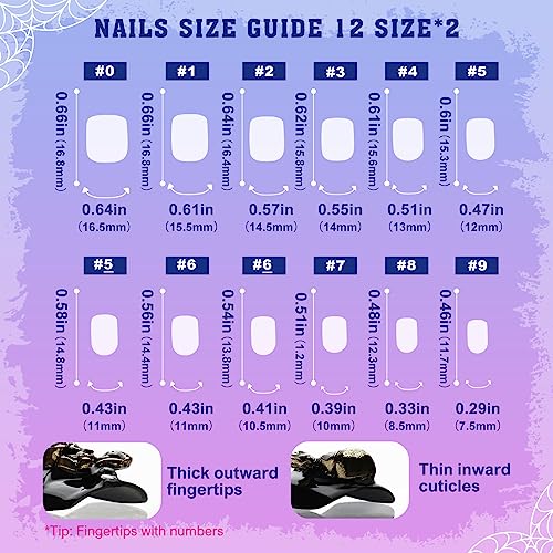 Artquee Halloween Press on Nails Short Black Fake Nail Glossy 3D Gold Skull Claws Spider Designs Square False Nails Acrylic Stick on Nails Tips Manicure for Women and Girls in 12 Sizes - 24pcs - Image 6