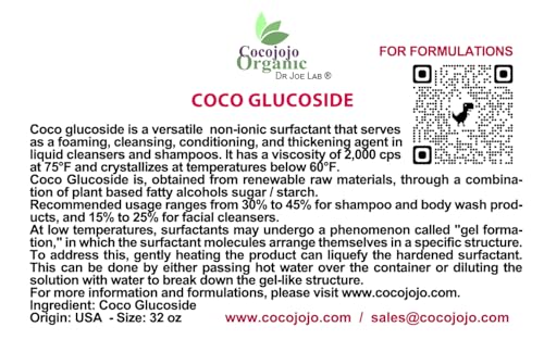 cocojojo - Coco Glucoside Surfactant 32 oz - Natural Foaming Cleanser - Plant Derived - Biodegradable - For Formulations and DIY Skin Care - For Shower Gels, Body Soap, Shampoos, Face Cleansers - Image 3