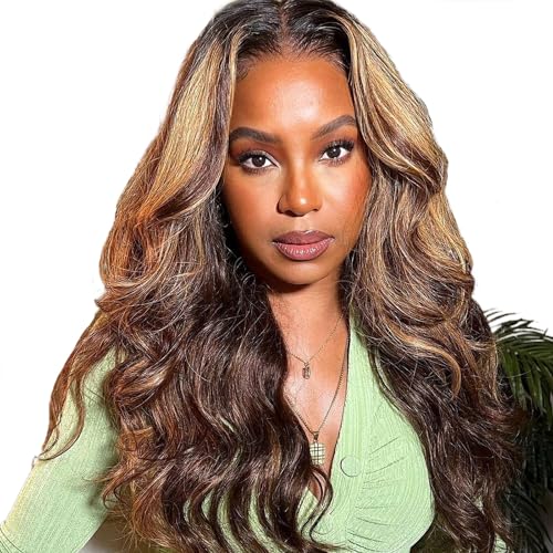 Ombre Highlight Body Wave 360 Lace Front Wigs Human Hair Pre Plucked With Baby Hair Honey Blonde 360 Hd Lace Frontal Wigs Human Hair Full Lace for Women 18inch