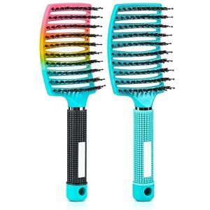 Wet Hair Brush Detangling Brush for Curly Hair, Hair Brushs for Women&kids, Detangler Brush for Wet or Dry Hair, Detangling Brush Painless and Less Demage 2 Pack (Colorful)…