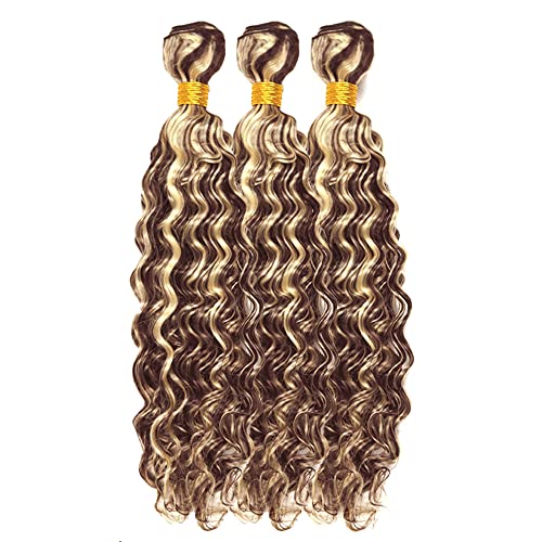 P4/613 Bundles Blonde Deep Wave Human Hair Bundles Brazilian Unprocessed Virgin Hair 3 Bundles 16 18 20 Inch Two Tone Ombre Blonde Deep Wave Bundles Human Hair Ombre Bundles - Image 6