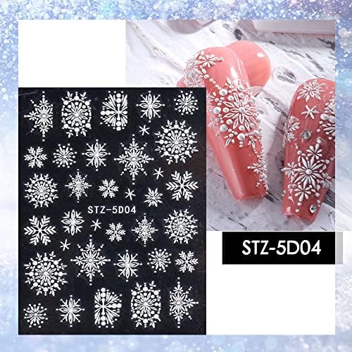 Christmas 5D Stereoscopic Embossed Nail Art Stickers Decals Snowflake Snowman Texture Design Nail Polish Sliders Nail Foils for DIY Nail Art Christmas Party Decorations Supplies (A) - Image 6