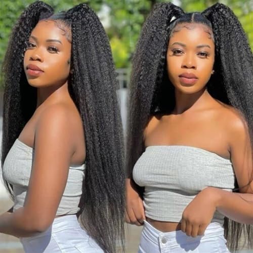 Kinky Straight 180 Density 13x4 Transparent Lace Front Human Hair Wig for Black Women 20 Inch - Image 3