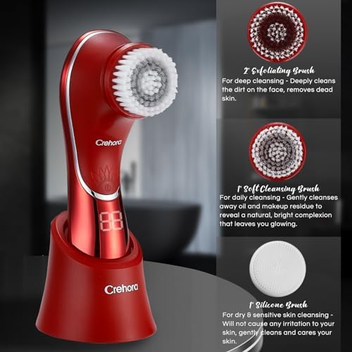 Facial Cleansing Brush, Electric Face Scrubber, Facial Cleansing Brush Rechargeable IPX-7 Waterproof Rotating Face Scrubber for Exfoliating, Massaging and Deep Cleansing with 4 Brush Heads - Image 4