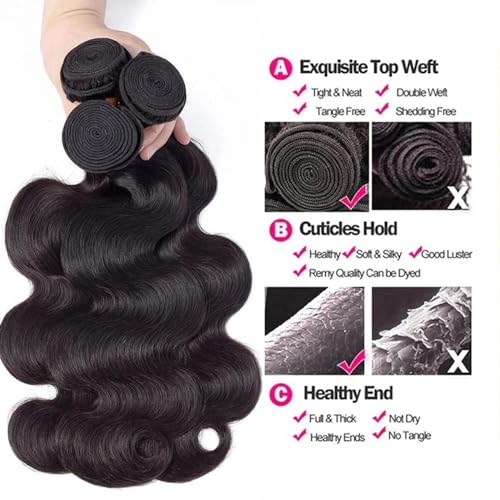 16/18/20 Inch 3 Bundle Natural Black Body Wave Human Hair Extensions - Image 3
