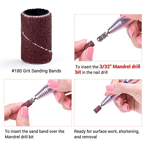 MelodySusie Rechargeable 30000 RPM Nail Drill with Long Life Battery and 300 Sanding Bands (Black) - Image 8
