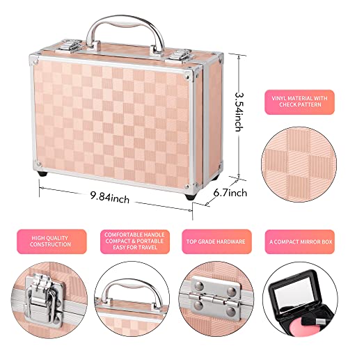 Hot Sugar Makeup Kit for Teenager Girls - Full Starter Cosmetics Set with Eye Shadow Lip Balm Blush Lip Gloss Brush Lip Pencil Eye Pencil and Mirror (Gold Check) - Image 2