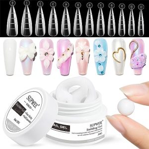 30g Solid Builder Gel for Nail 3D Nail Gel Hard Extension Gel for Nails, Non Stick Hand Building Gel Sculpting Nail Art Design Gel White Modeling Salon Nail DIY at Home