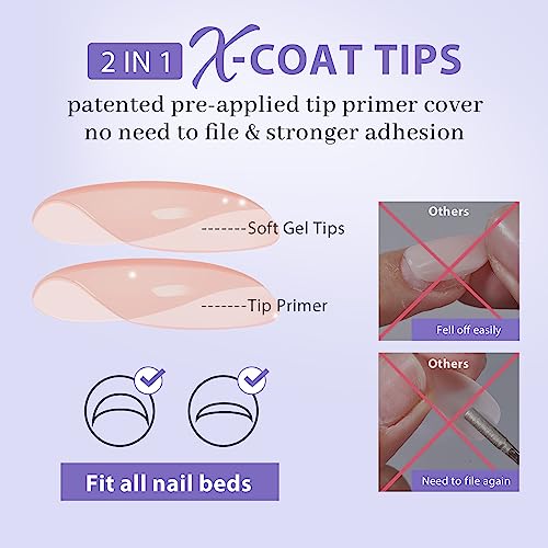 btartboxnails Short Almond Gel Nail Tips - Pre Colored Soft Gel Nail Tips, Nude Peach Press on Nails, Natural XCOATTIPS Pre Applied Tip Primer, Gel Nails Press on - Image 5