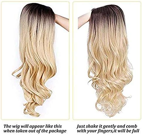 Brown Brazilian Wavy Wigs for Women Long Water Wavy Wig Bleached Knots No Lace Closure Full Wig Human Hair Natural Looking Hair Heat Resistant Wig Cosplay Daily Party (Blonde, 24'') - Image 5