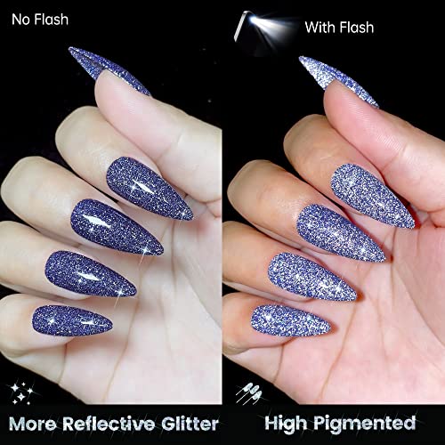 YTD Likomey Reflective Glitter Gel Nail Polish,15ml Galaxy Colorful Navy Blue Flash Diamond Shimmer Gel,Super Sparkly Shiny Manicure UV Gel Varnish - Image 3