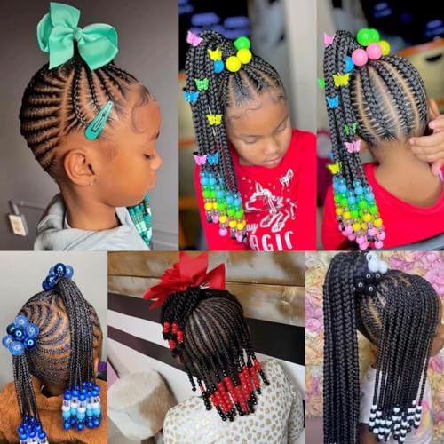 Kids Ponytail Hair Extension Braid Girls Braided Ponytail Hair Extension Clip On Go For Girls Beads,Black Hair Band & Bow Included,Detachable and Reusable (white) - Image 7
