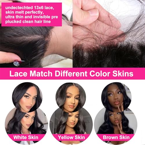 250% Density 13x6 Body Wave HD Lace Front Wigs Human Hair Pre Plucked Glueless Human Hair Lace Front Wigs Body Wave Frontal Wigs Human hair Natural Color with Baby Hair Free Part 28 Inch - Image 7
