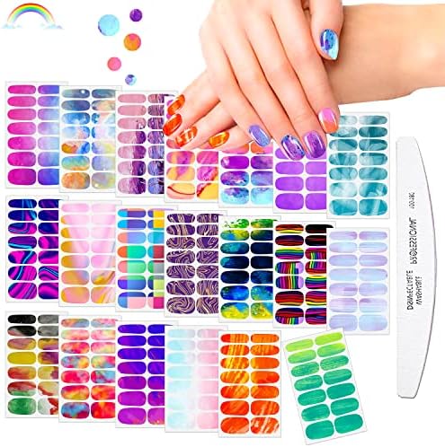 JERCLITY 20 Sheets Gradient Aurora Self-Adhesive Nail Wraps with File for Women and Kids
