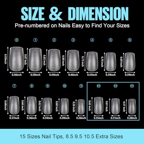 TOMICCA Short Square Nail Tips, 360Pcs Soft Tips, 15 Sizes Double-sided Matte Full Cover Gel False for Extensions and Professional DIY Nail Salon - Image 7